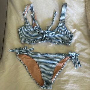 J. Crew Blue and White Striped Bikini